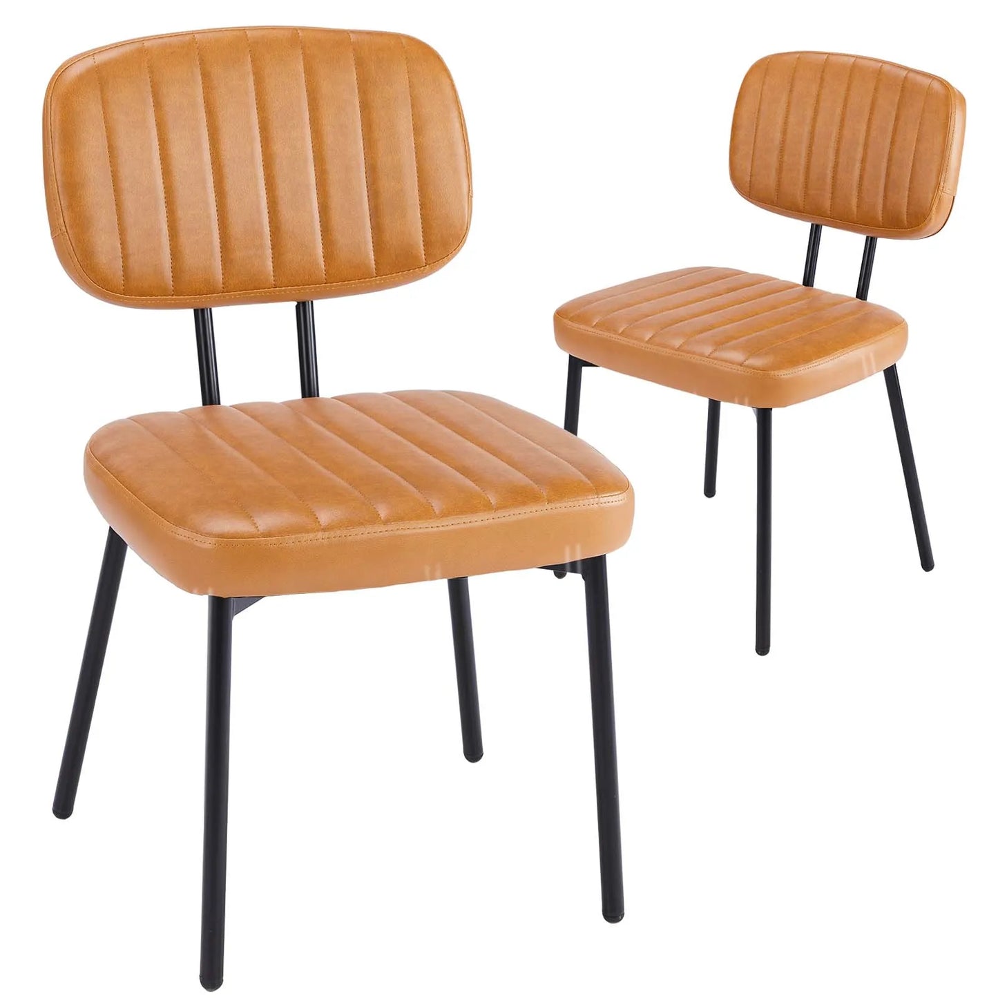 JHK Faux Leather Dining Chairs Pair Lumbar Support Metal Legs
