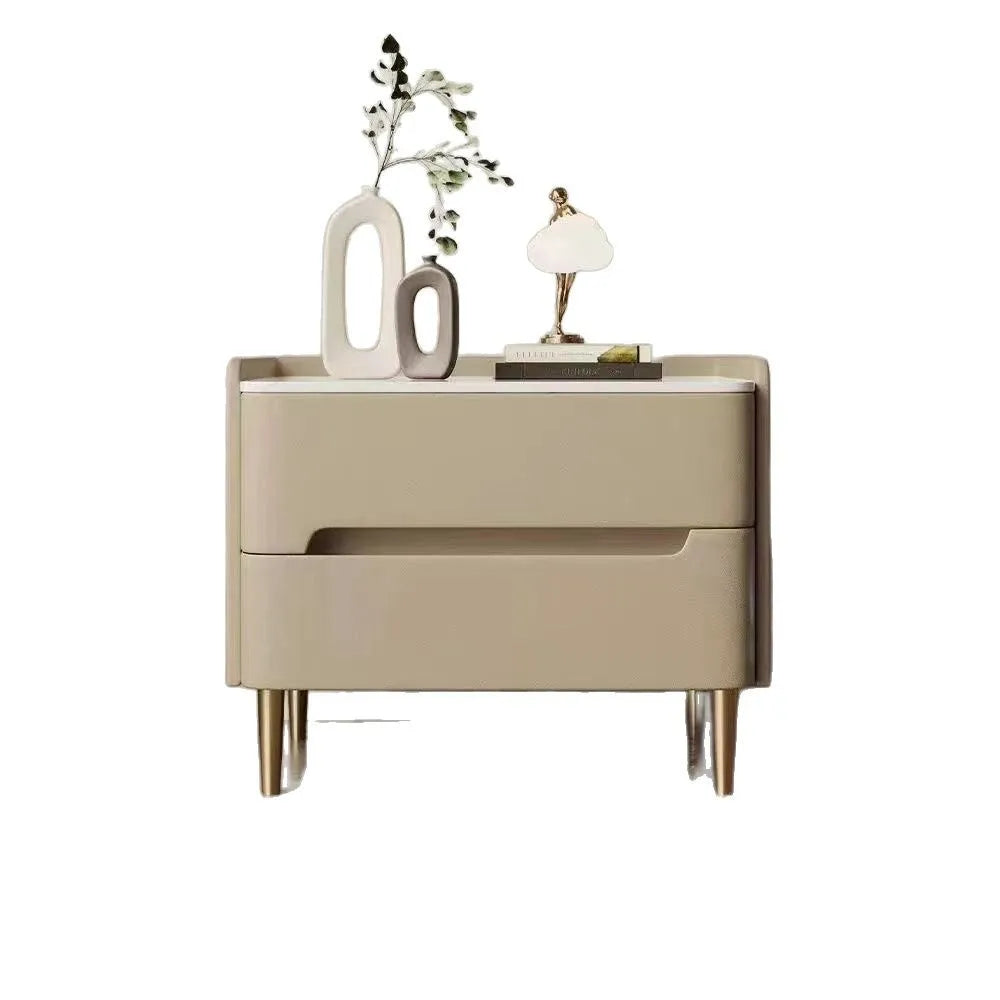MOYU Modern Luxury Marble Top Nightstand With Wood Frame Storage