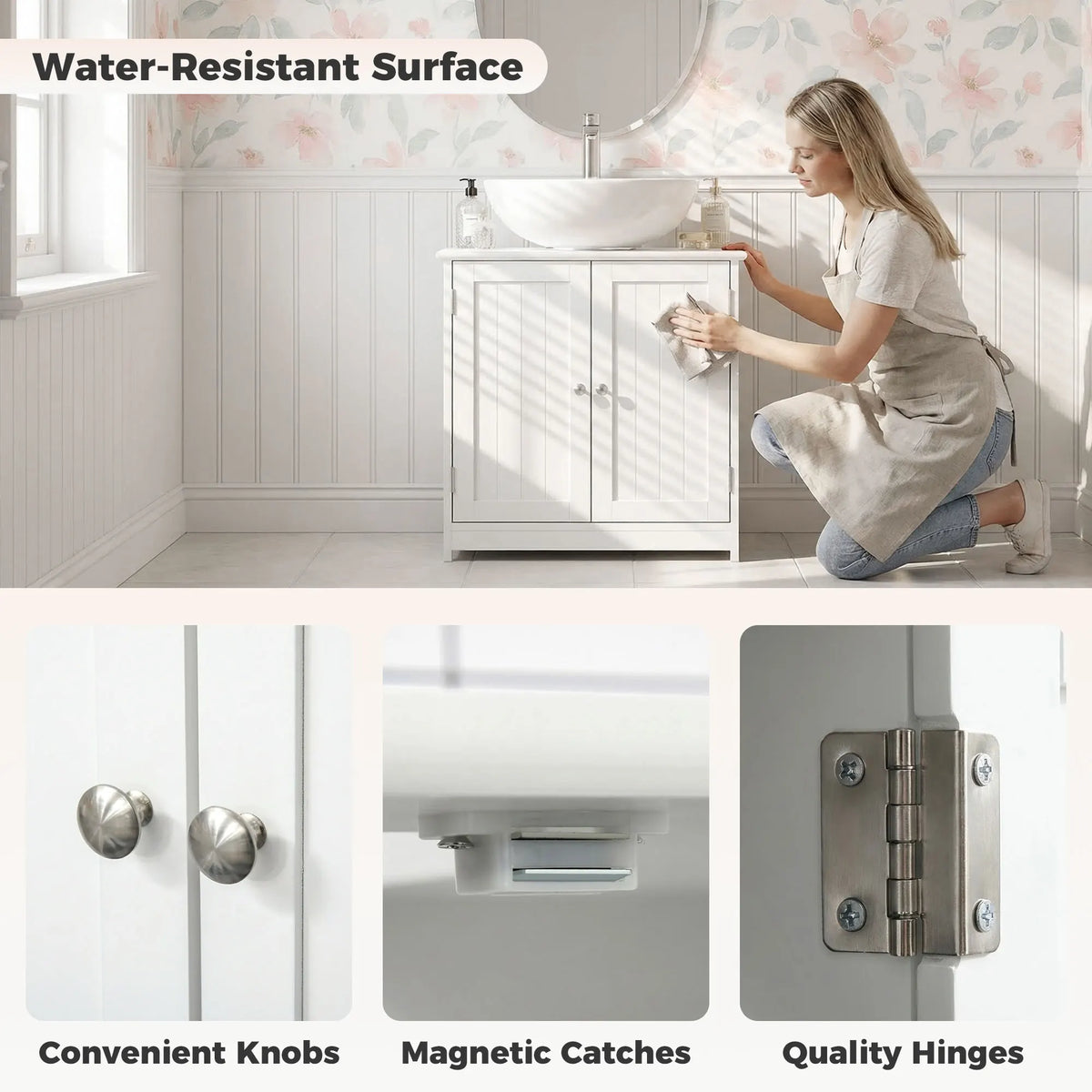 Kleankin 23.5" Pedestal Sink Storage Cabinet, Freestanding Bathroom under Sink Cabinet with U-Shape Cut-Out and Adjustable Shelf, White