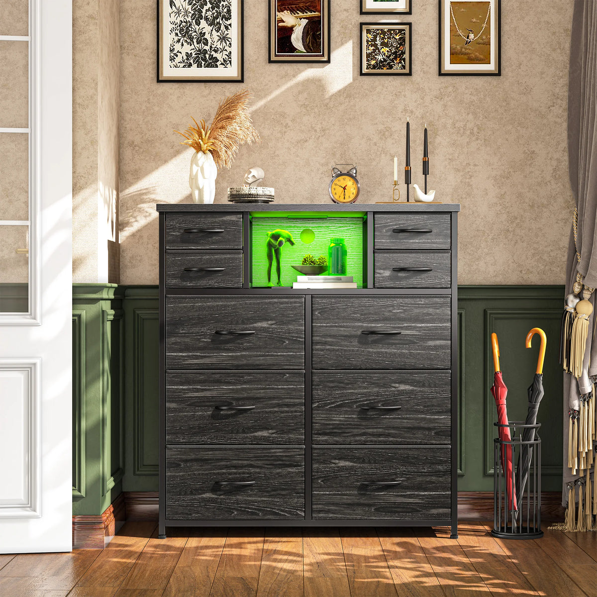 Ten Drawer Fabric Storage Chest With LED Charging Station