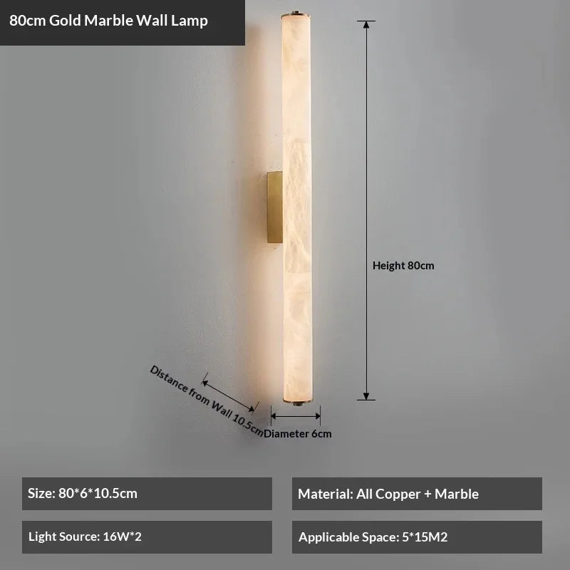 Spanish Natural Marble Wall Light for Bathroom Cylindrical Wall Lamp Stone Up and Down Sconce Indoor Parlor Bedroom Stairs Decor