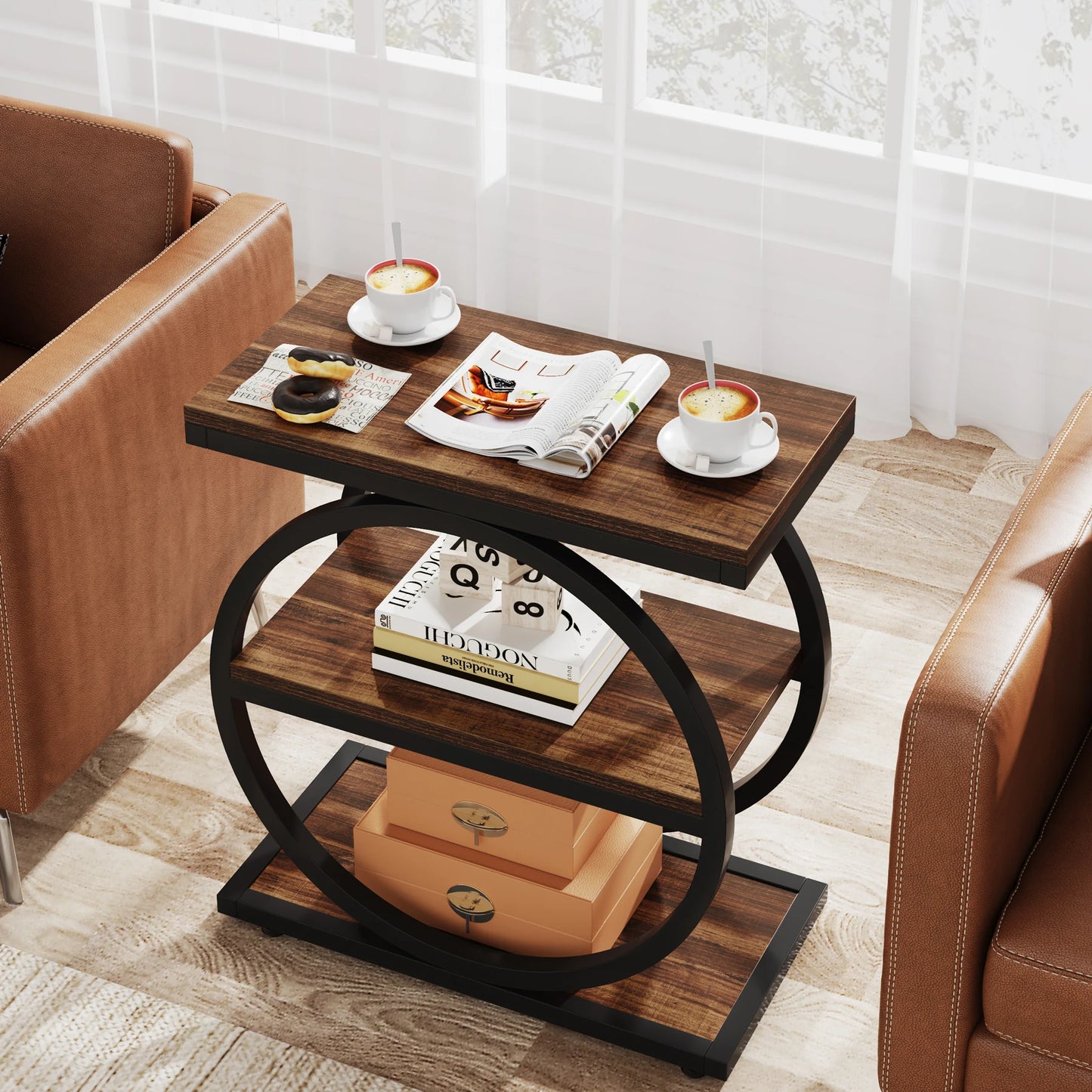 Tribesigns Industrial End Table With Storage Shelves Narrow Side Table