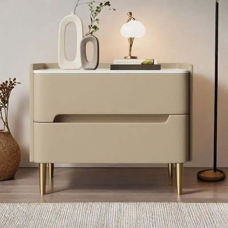 MOYU Modern Luxury Marble Top Nightstand With Wood Frame Storage