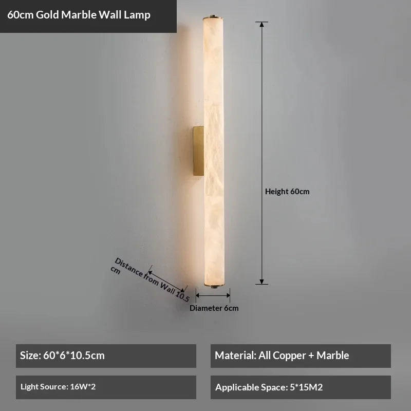 Spanish Natural Marble Wall Light for Bathroom Cylindrical Wall Lamp Stone Up and Down Sconce Indoor Parlor Bedroom Stairs Decor