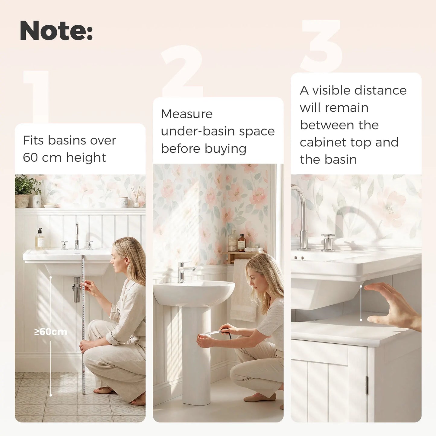 Kleankin 23.5" Pedestal Sink Storage Cabinet, Freestanding Bathroom under Sink Cabinet with U-Shape Cut-Out and Adjustable Shelf, White