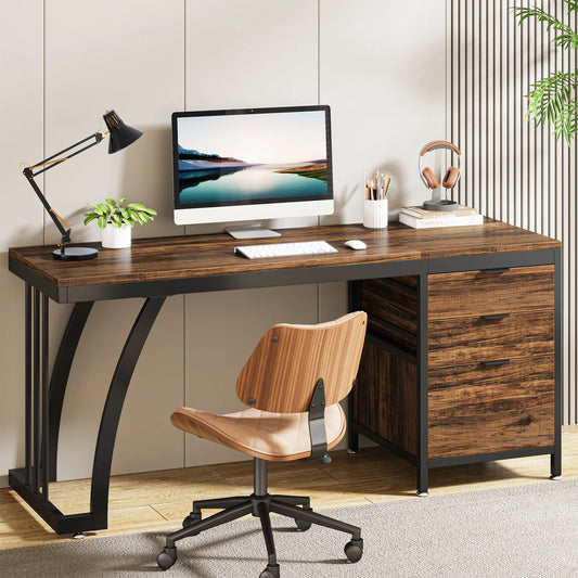 Tribesigns Computer Desk With Three Drawers Industrial Workstation