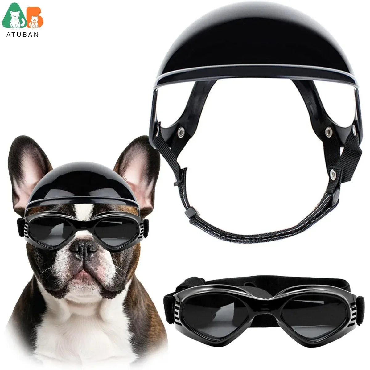 ATUBAN Cool Pet Motorcycle Helmet - Lightweight Goggles & Ear Holes Design, Stylish Protection for Small Dogs Riding & Driving