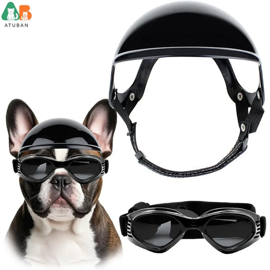 ATUBAN Cool Pet Motorcycle Helmet - Lightweight Goggles & Ear Holes Design, Stylish Protection for Small Dogs Riding & Driving