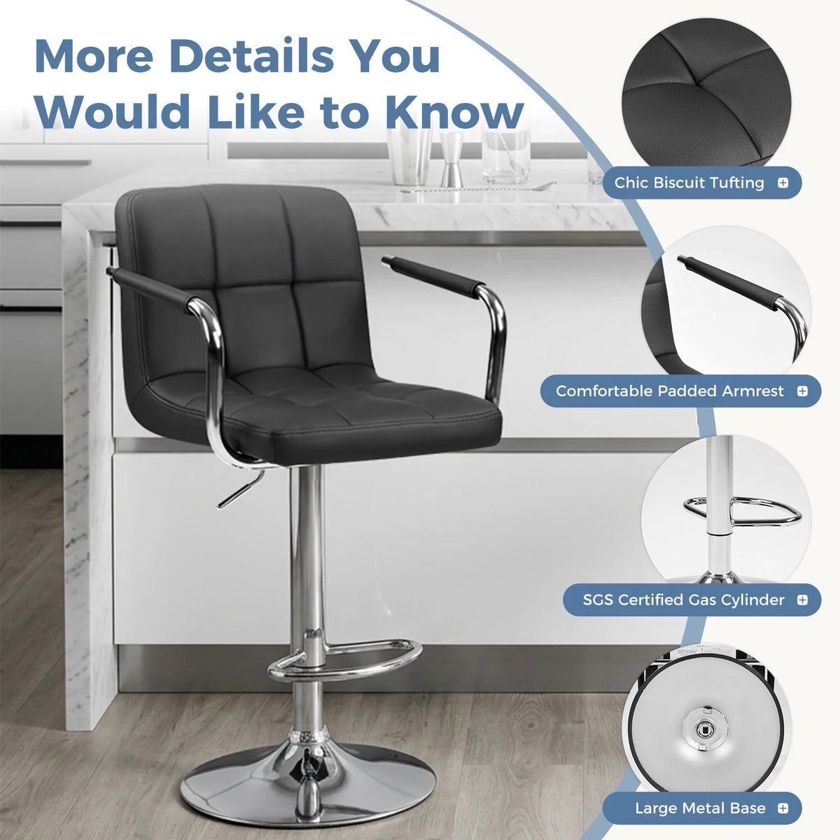 JHK Ergonomic PU Leather Adjustable Swivel Office Chair Padded Armrests