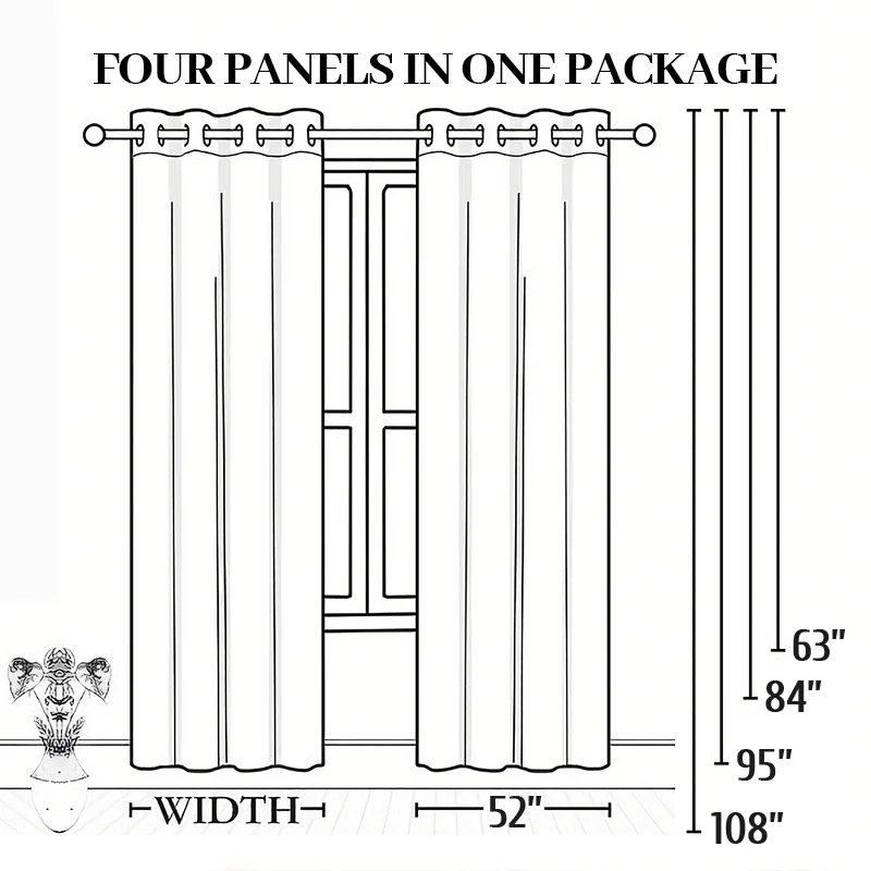 4 Panels 100% Blackout Curtains, Thermal Noise Reduce Privacy Drapes, Modern Home Xmas Decor for Living Room Bedroom Balcony