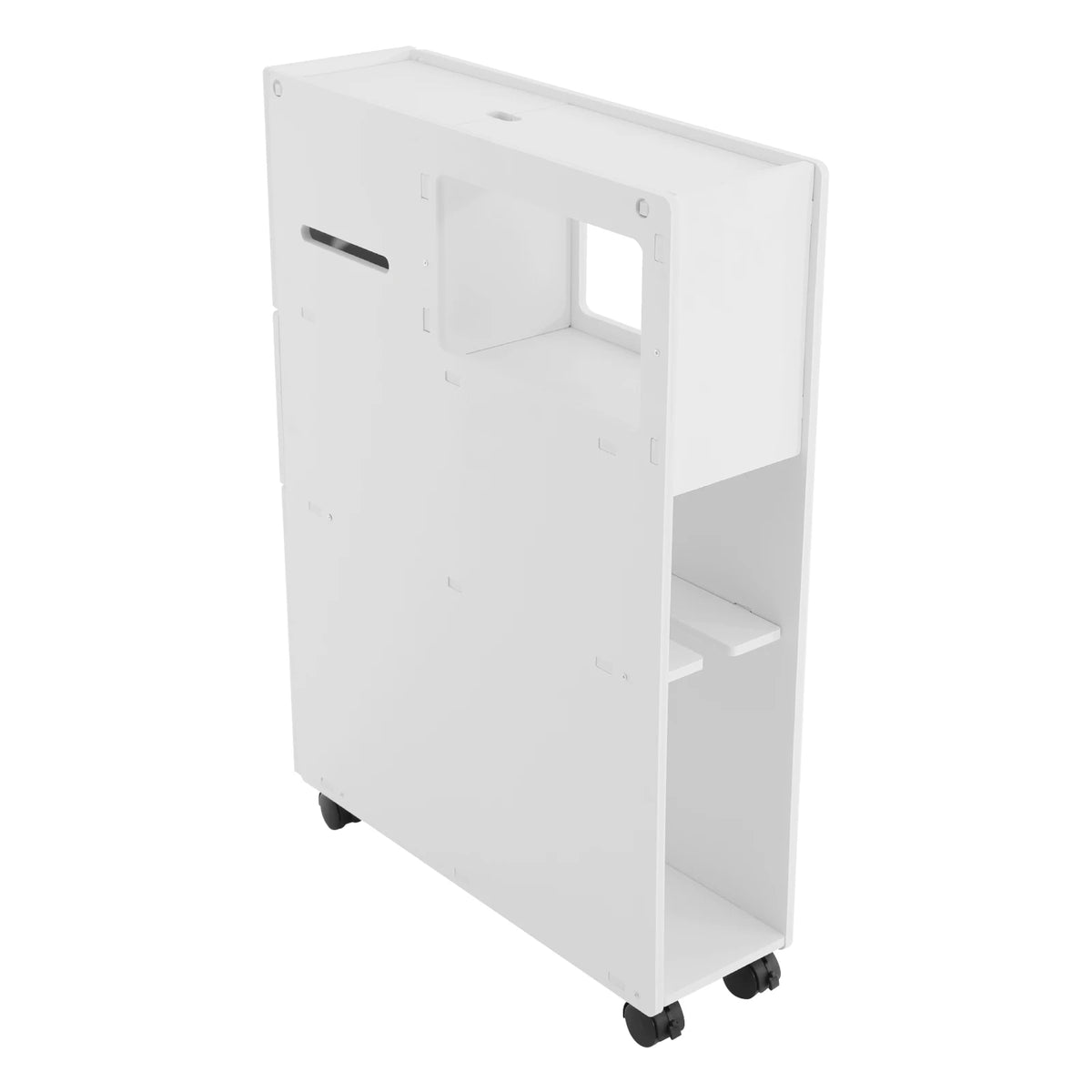 Modern Bathroom Storage Cabinet PVC Narrow Floor Storage Cabinet Floor Standing Storage Cabinet with Drawers Capacity 50kg White