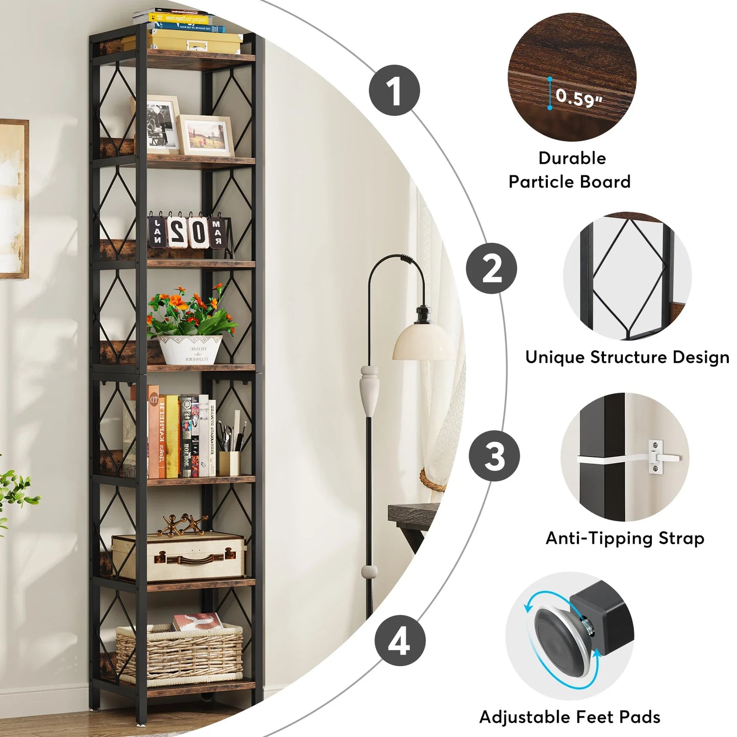Tribesigns Narrow 7-Tier Bookshelf for Small Spaces