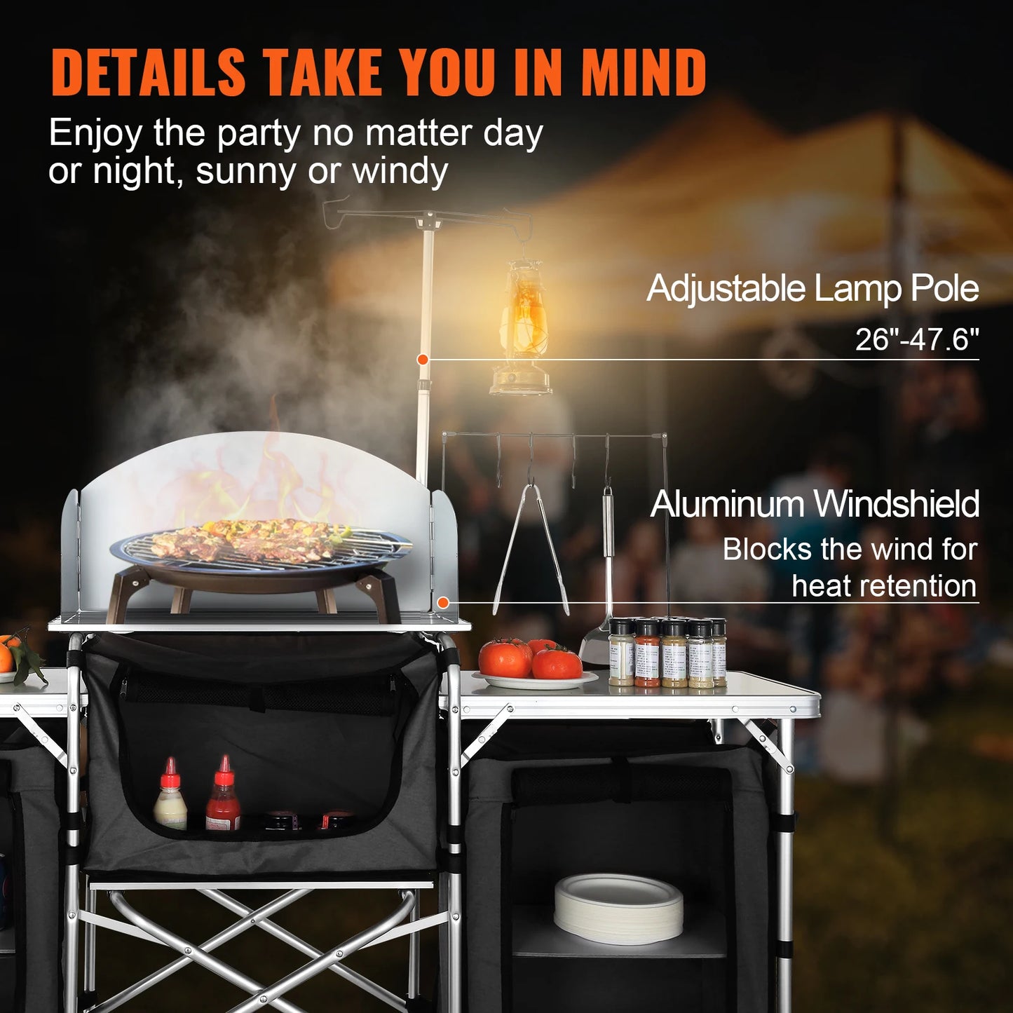 SucceBuy Camping Outdoor Kitchen Table Cabinet Foldable Folding Cooking Storage Rack Aluminum Alloy Bracket for BBQ Picnic
