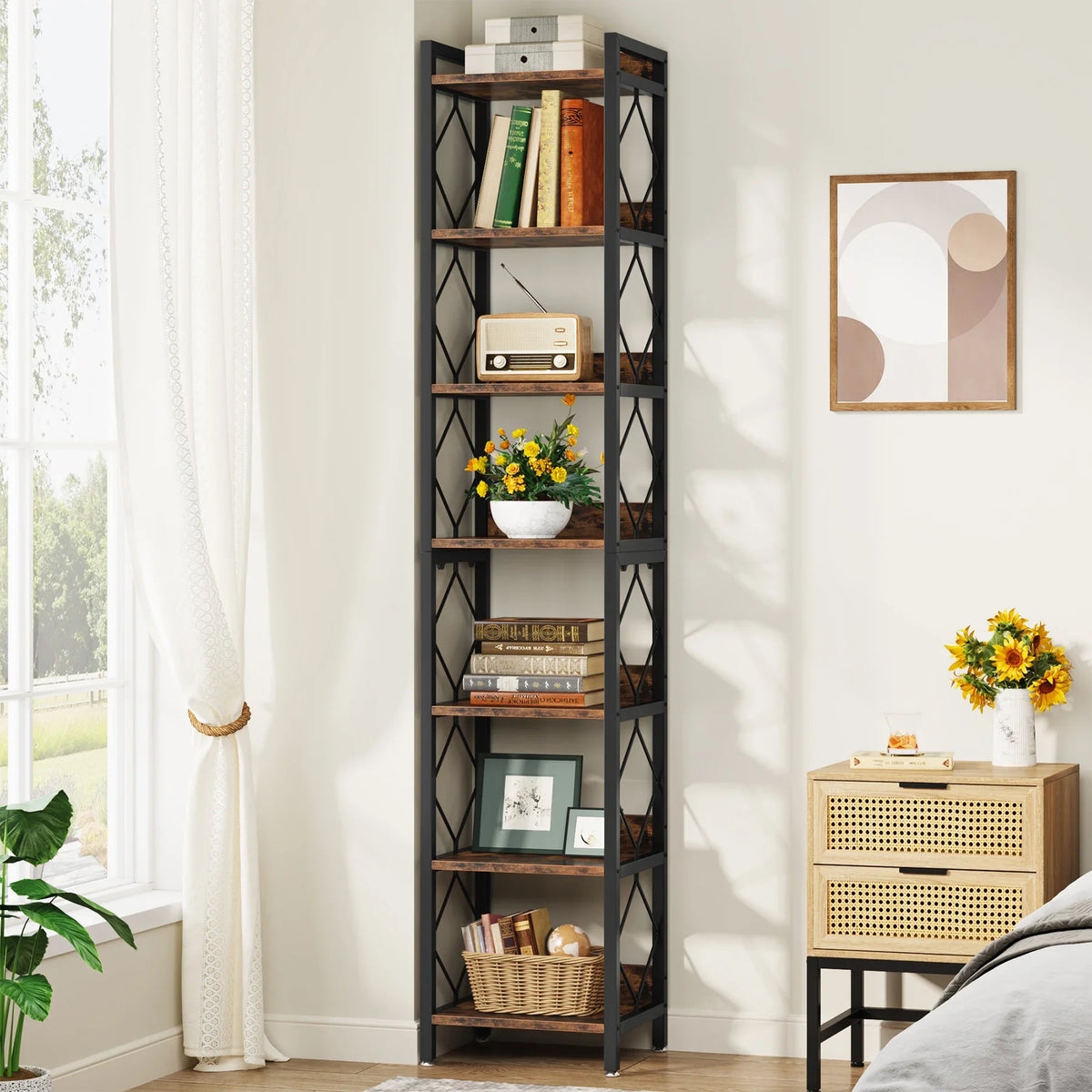 Tribesigns Narrow 7-Tier Bookshelf for Small Spaces