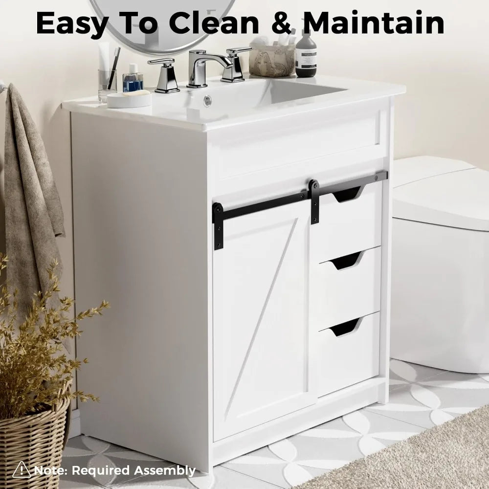 Farmhouse Bathroom Vanity Cabinet With Sink And Sliding Barn Door