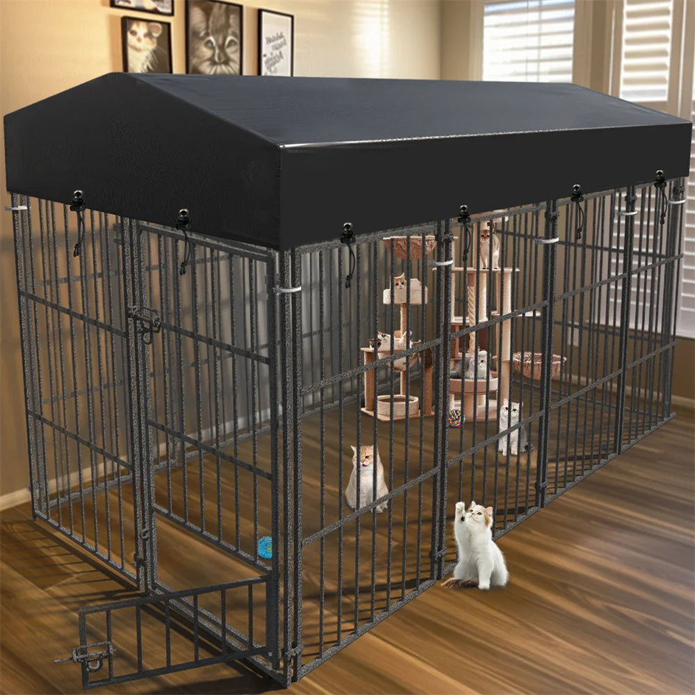 BORWART Heavy Duty Metal Dog Kennel With Roof Covered Run