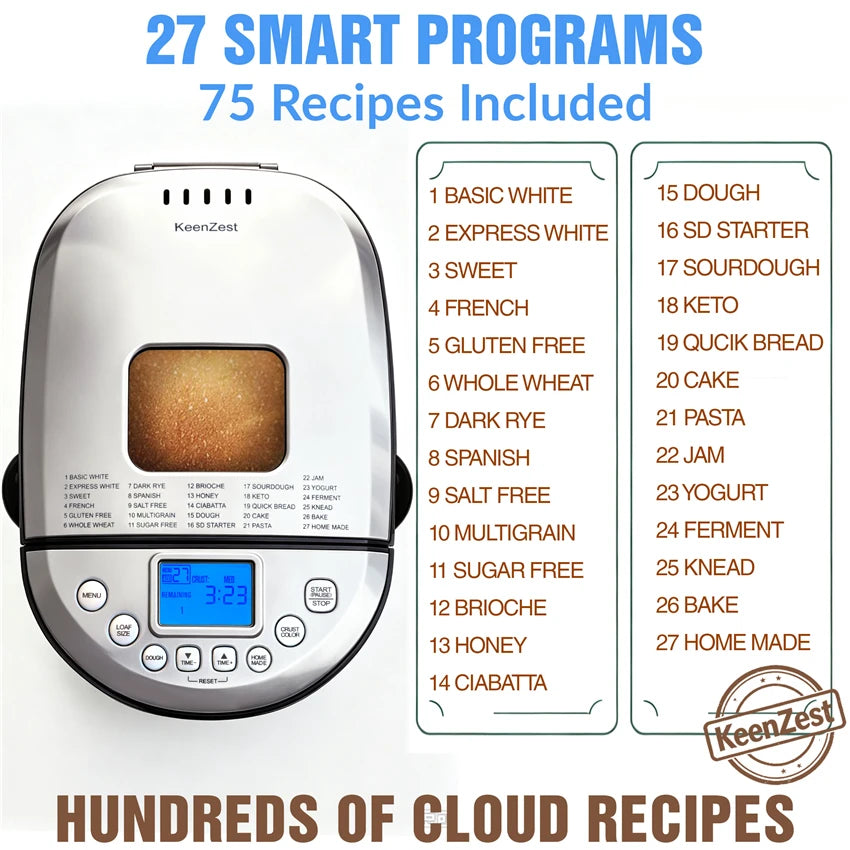 KeenZest Smart Automatic Bread Maker With Customizable Baking Cycles
