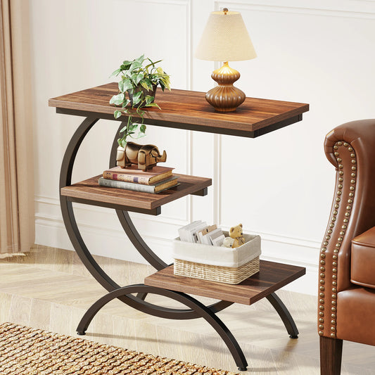 Tribesigns C Shaped End Table 3 Tier Industrial Bedside Storage