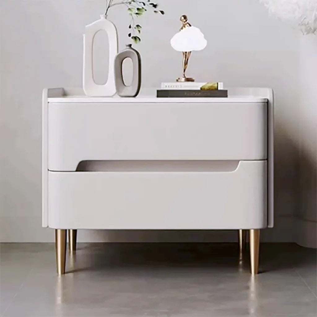 MOYU Modern Luxury Marble Top Nightstand With Wood Frame Storage