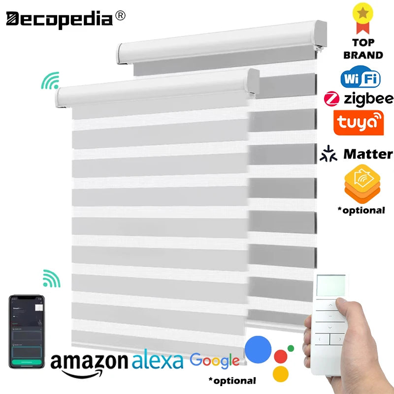 Decopedia Custom Made Zebra Blinds for Windows Motorized Roller Blinds Blackout Day and Night Window Blinds for Sliding Door