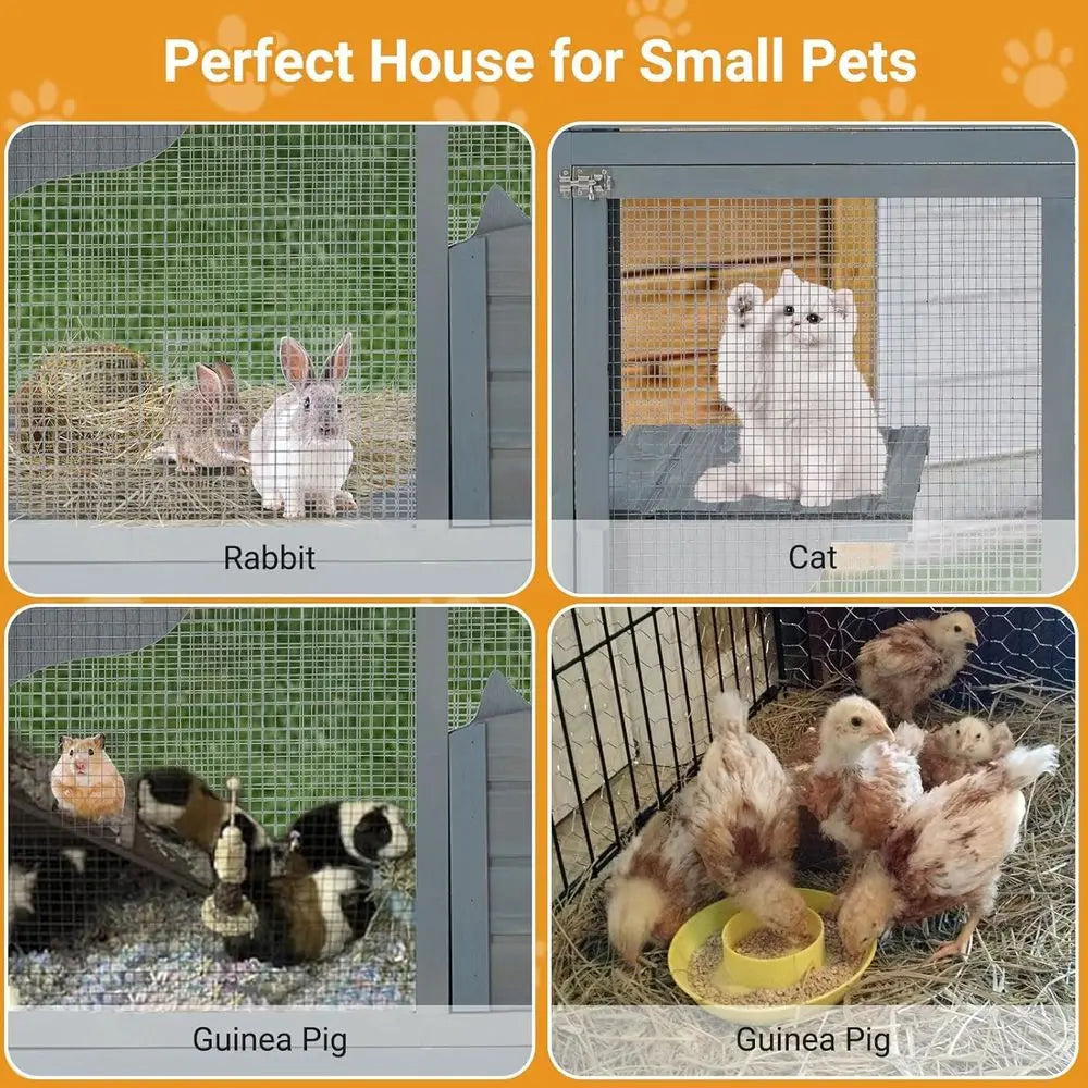 69 Large Waterproof Outdoor Indoor Catio Enclosure with Lockable Wheels, Resting Cabin, Platforms for Multi-Cat Families