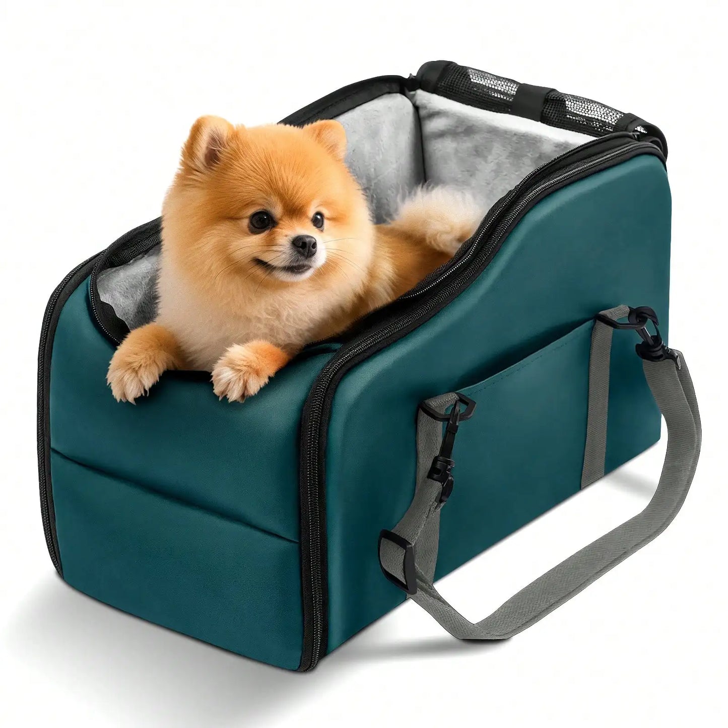 Center Console Pet Car Seat Carrier For Small Dogs & Cats Removable Washable Soft Plush Liner Portable Travel Booster Bed Stable Safety Pet Car Carrier For Road Trips
