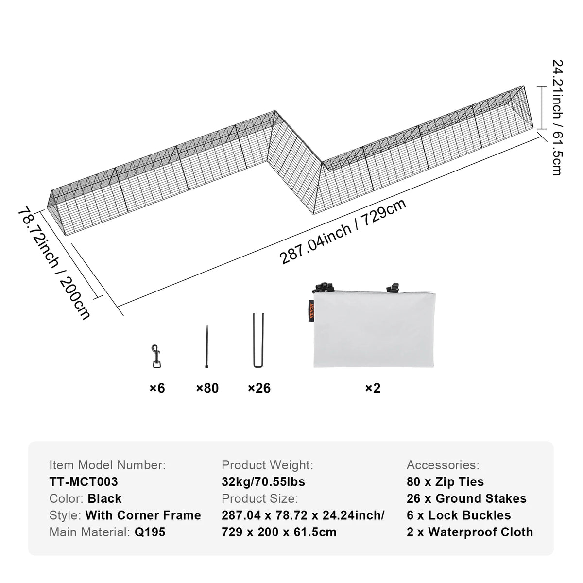 SucceBuy Chicken Tunnels 157.5 x 39.4 x 24.2 in Chicken Tunnels for Yard Portable Chicken Tunnels for Outside Corner Frames