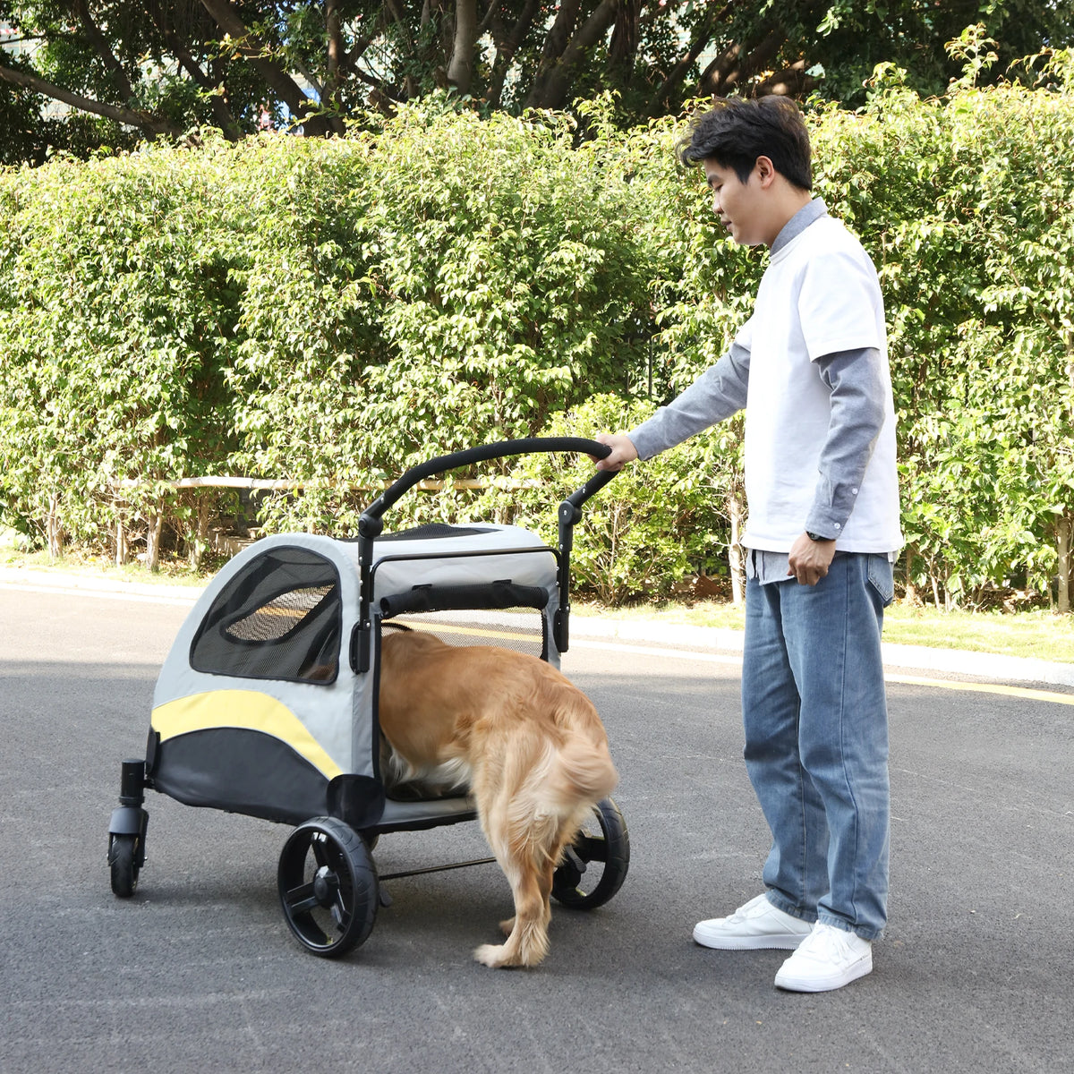 Foldable Four Wheel Pet Stroller with Breathable Travel Carrier