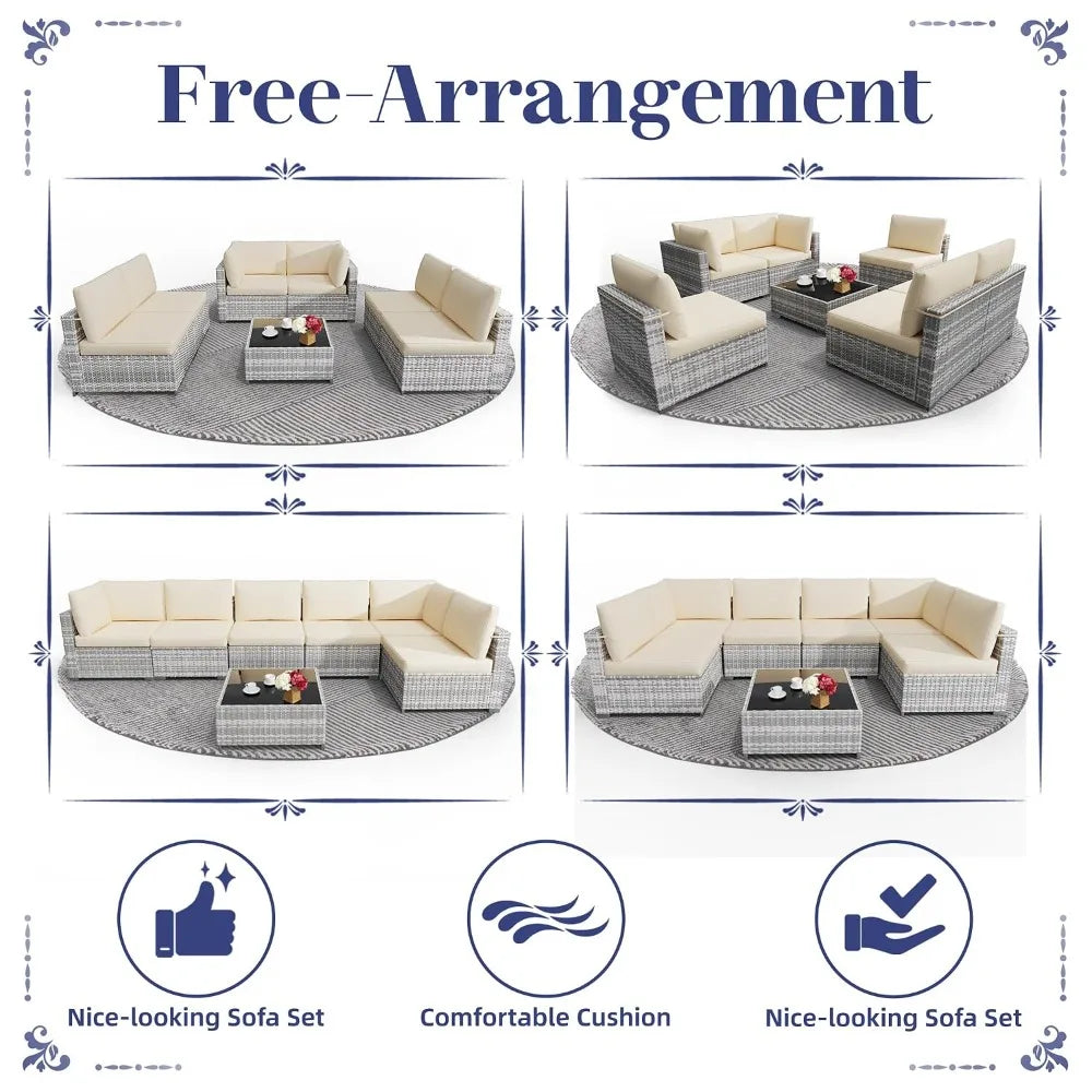 All Weather PE Rattan Outdoor Modular Sectional Conversation Patio Set