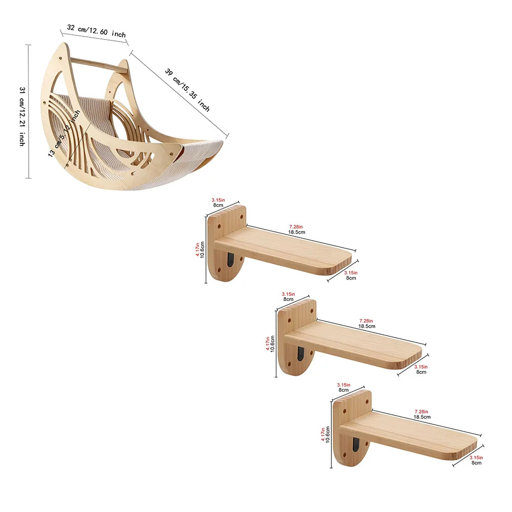 CWV Cat Wall Shelves With Moon Hammock And Star Perches