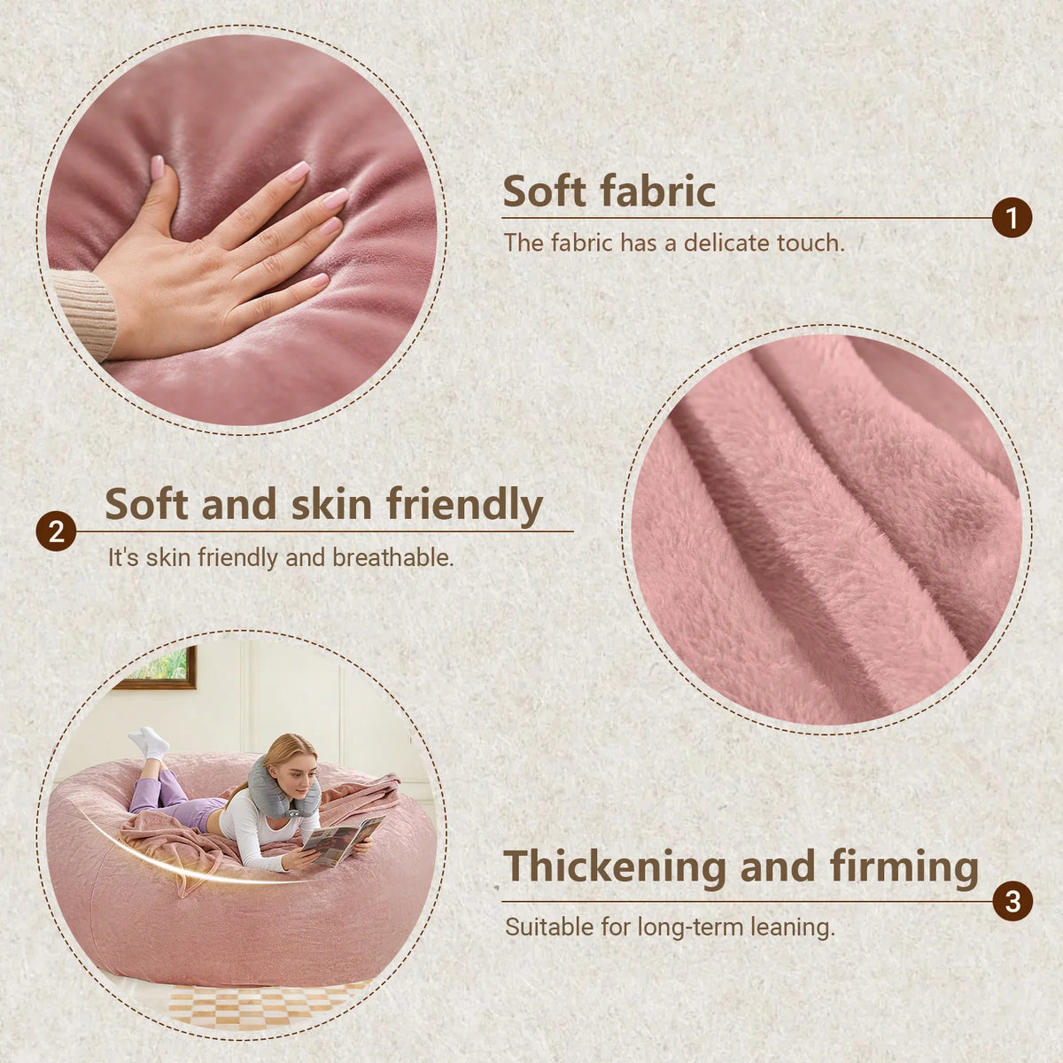 120CM×120CM×60CM, adult beanbag chair with padded beanbag inside, memory foam chair, soft flannel washable cover, ideal reading seat for bedrooms and dorms.