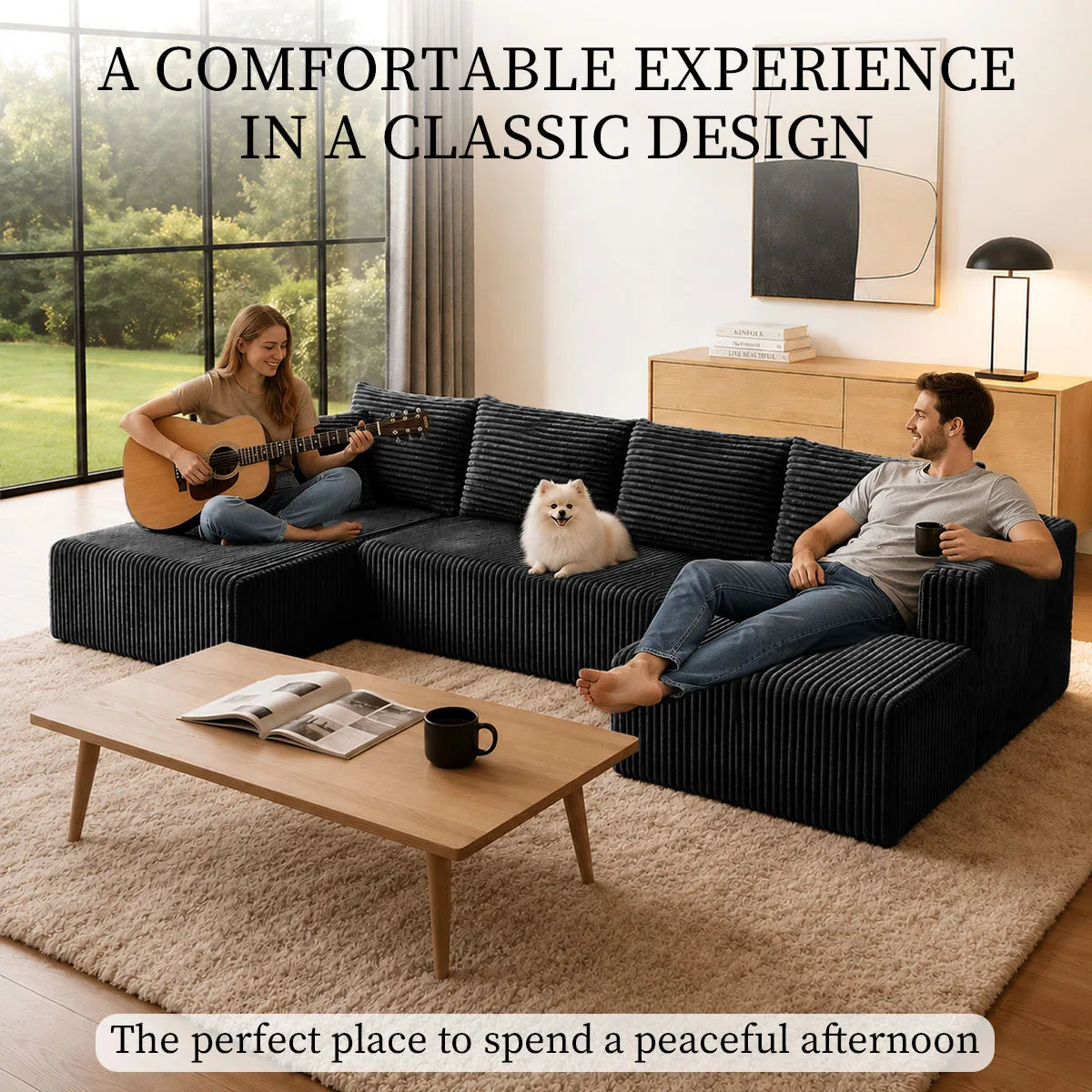 132in Modular U-Shaped Sectional Sofa with Double Chaise Lounges, 8-Piece Corduroy Oversized Pit Couch, Seats 6 People, Large U Style Floor Sofa for Living Room Family Gathering