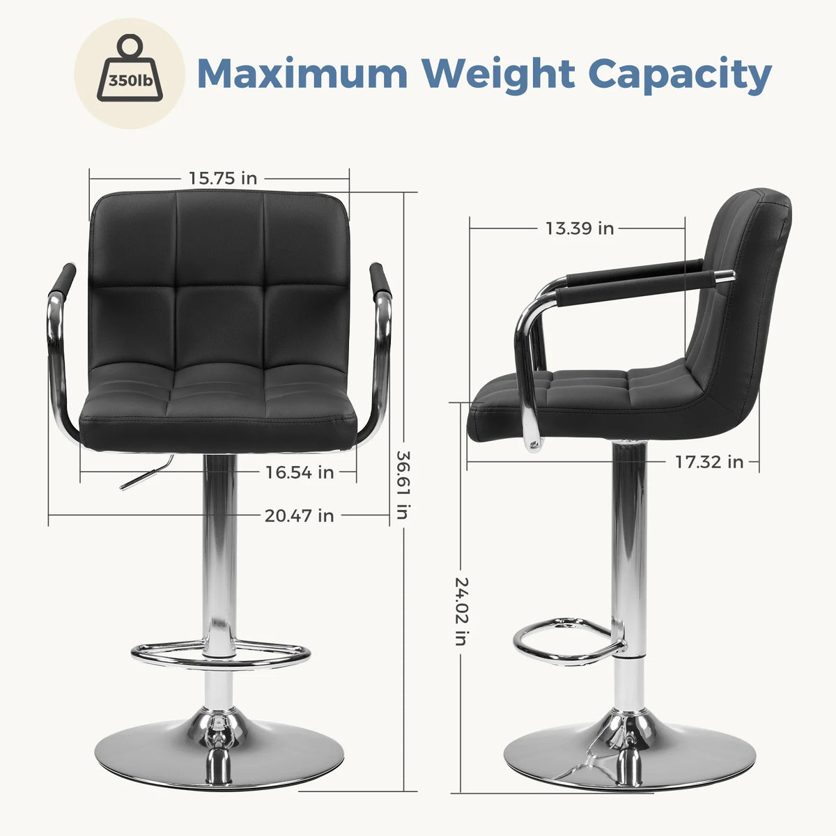 JHK Ergonomic PU Leather Adjustable Swivel Office Chair Padded Armrests
