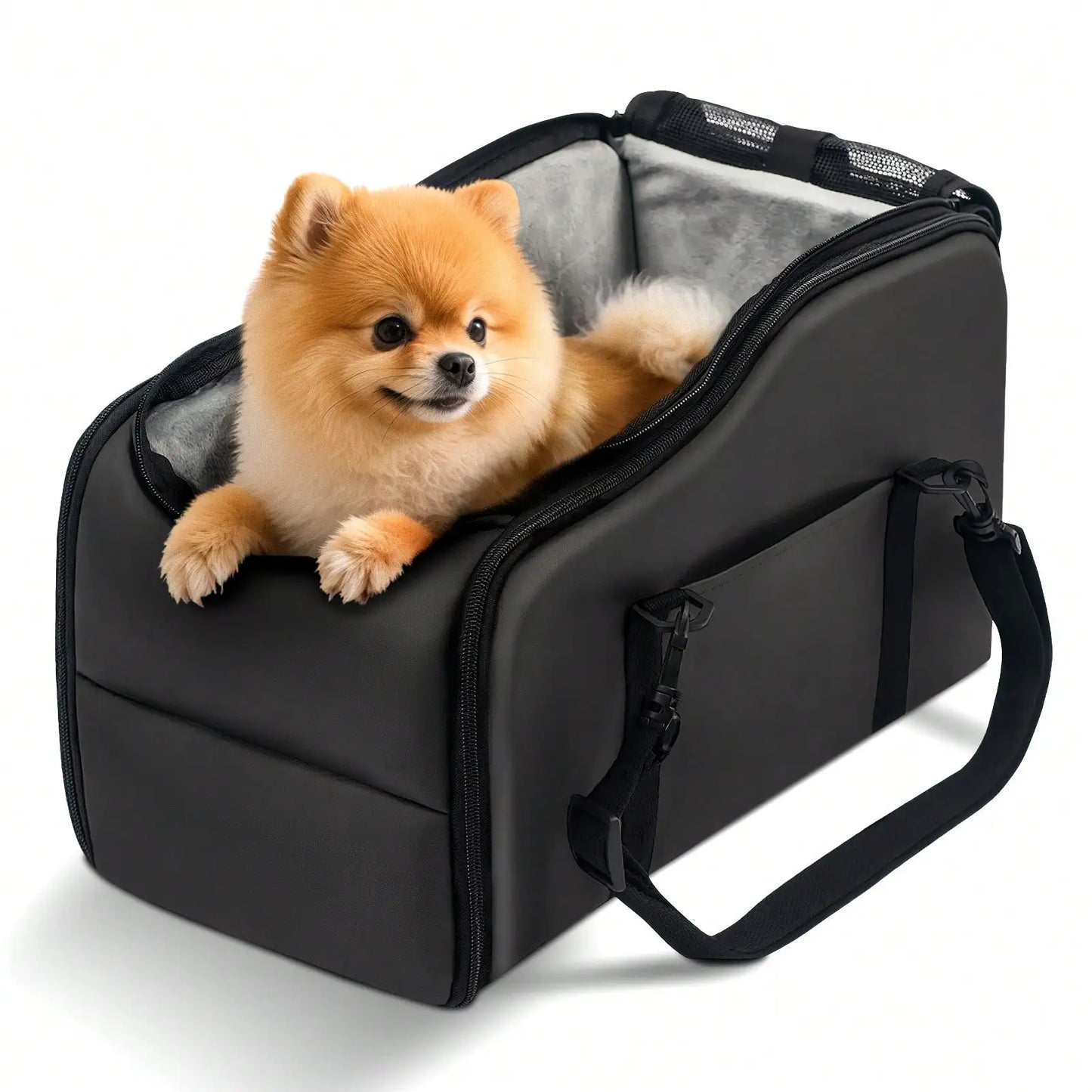 Center Console Pet Car Seat Carrier For Small Dogs & Cats Removable Washable Soft Plush Liner Portable Travel Booster Bed Stable Safety Pet Car Carrier For Road Trips