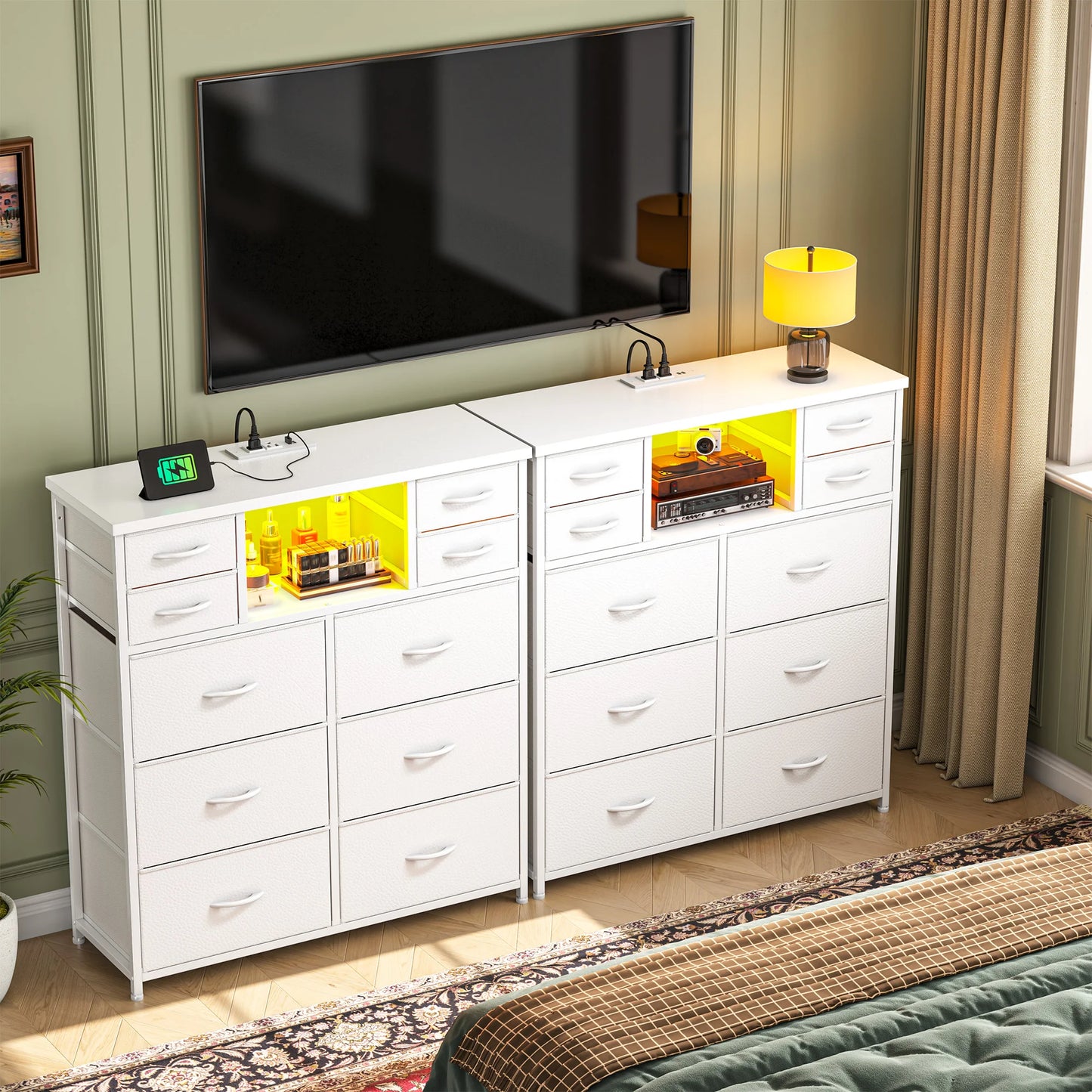 Ten Drawer Fabric Storage Chest With LED Charging Station