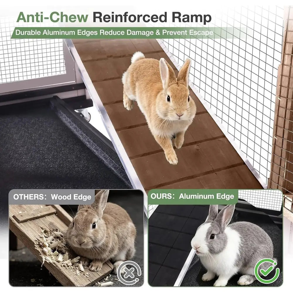 Large Rabbit Hutch Indoor Outdoor, 2-Tier Bunny Hutch with Wheels and Waterproo Roo, Wooden Guinea Pig Cage with Leak-Proo Pull-