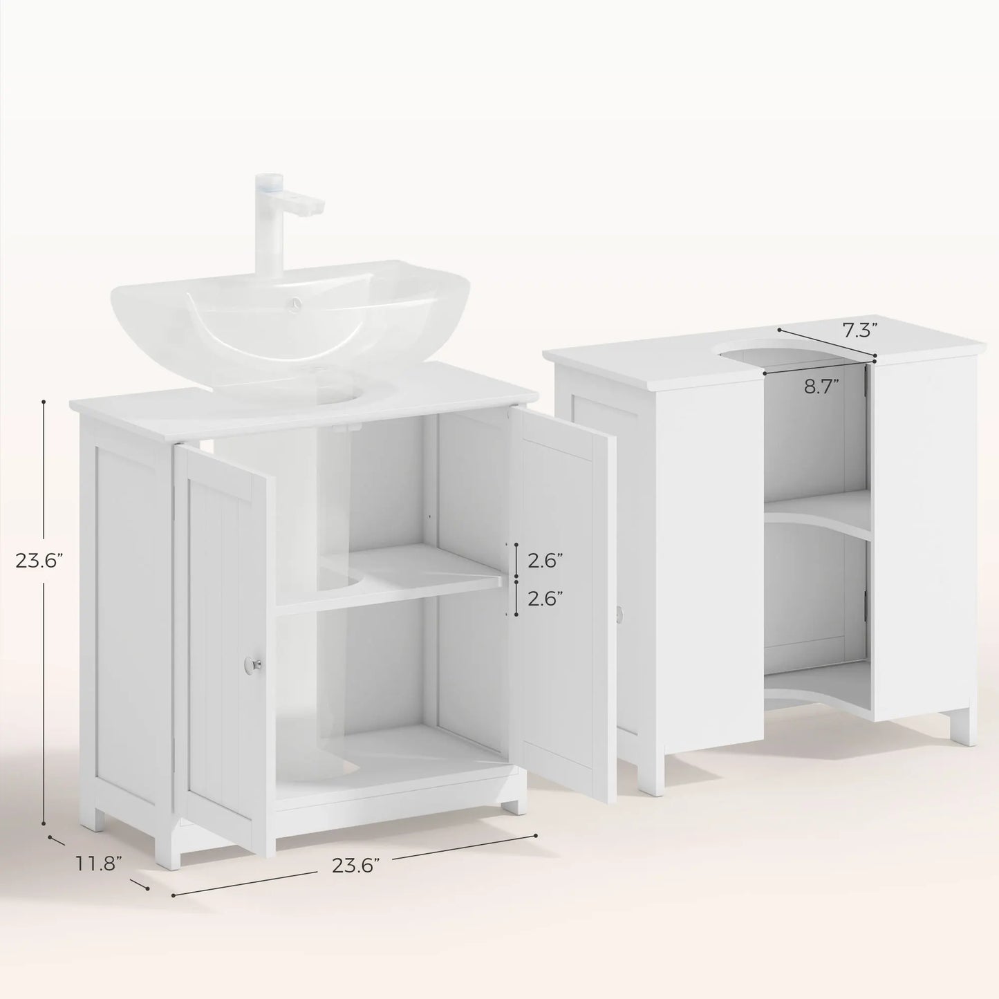 Kleankin 23.5" Pedestal Sink Storage Cabinet, Freestanding Bathroom under Sink Cabinet with U-Shape Cut-Out and Adjustable Shelf, White