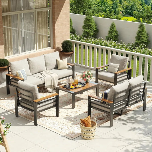 Aluminum Outdoor Patio Furniture Set 7 Seats Sectional with Washable Cushions Coffee Table Waterproof Cover