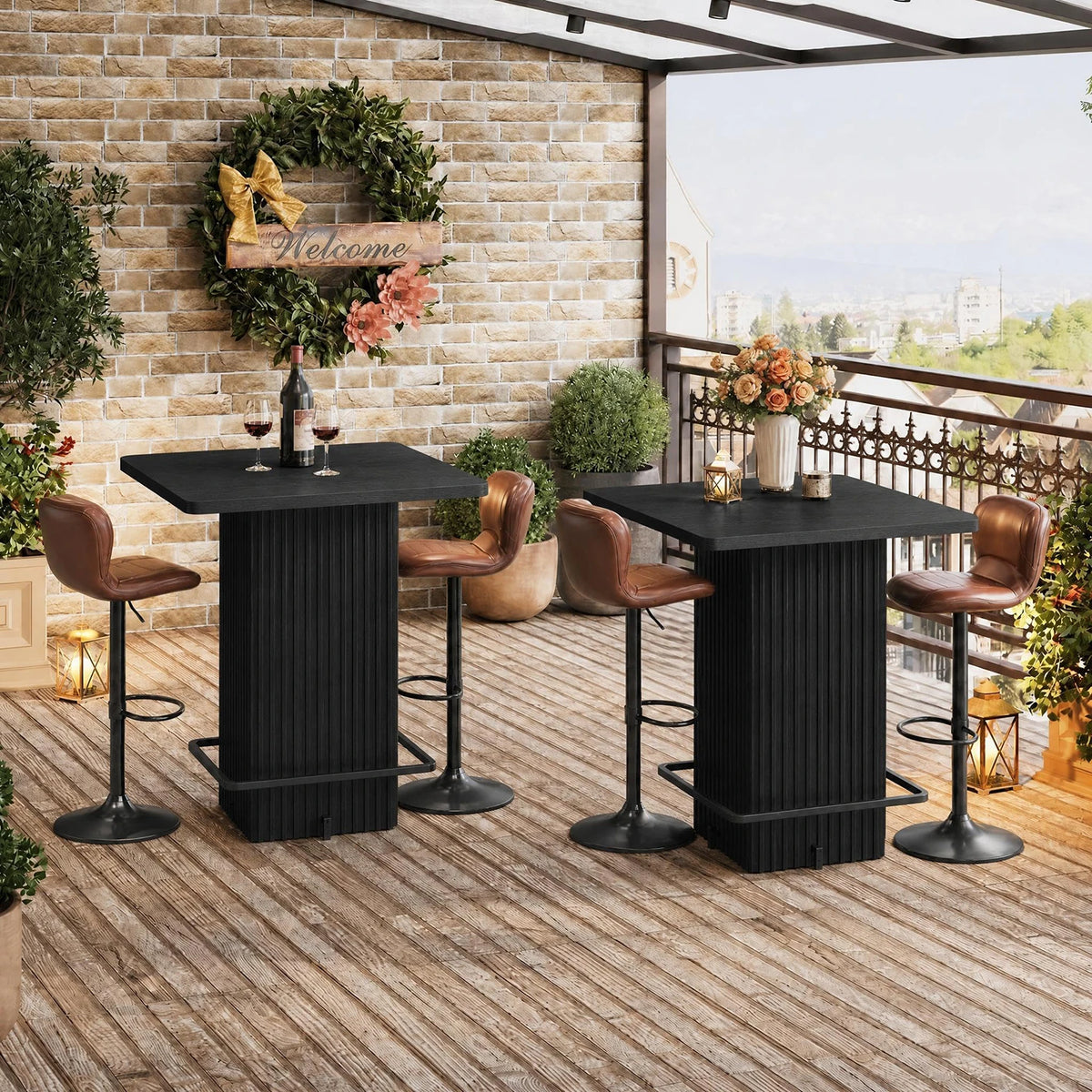 HiMISS Fluted Pedestal Counter Height Bistro Dining Table Metal Footrest