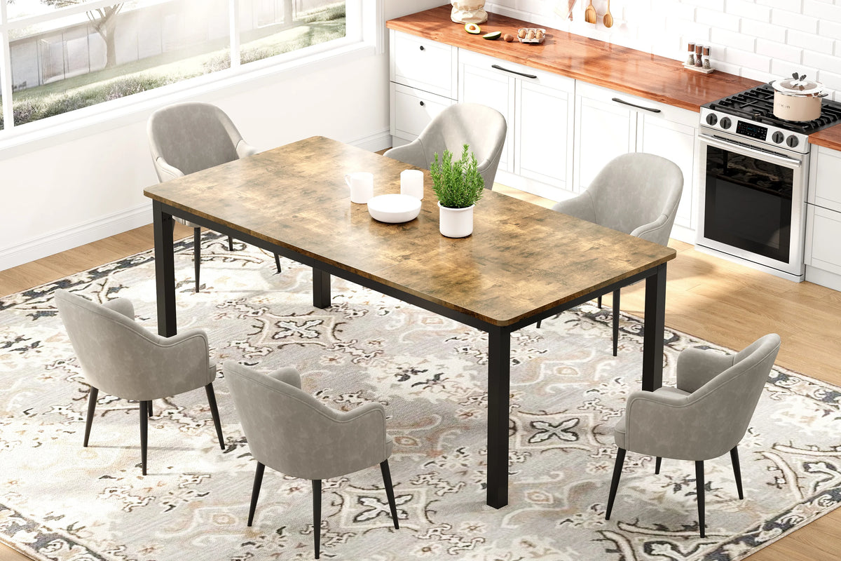 EliteZ Farmhouse Wooden Dining Table With Industrial Metal Frame
