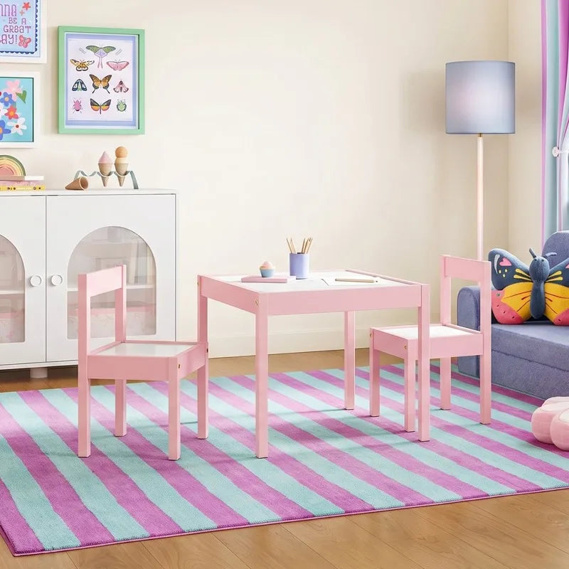 Mainstays Kids 3-Piece Dry Erase Activity Table and Chair Set for Learning, Drawing & Creative Play, Pink