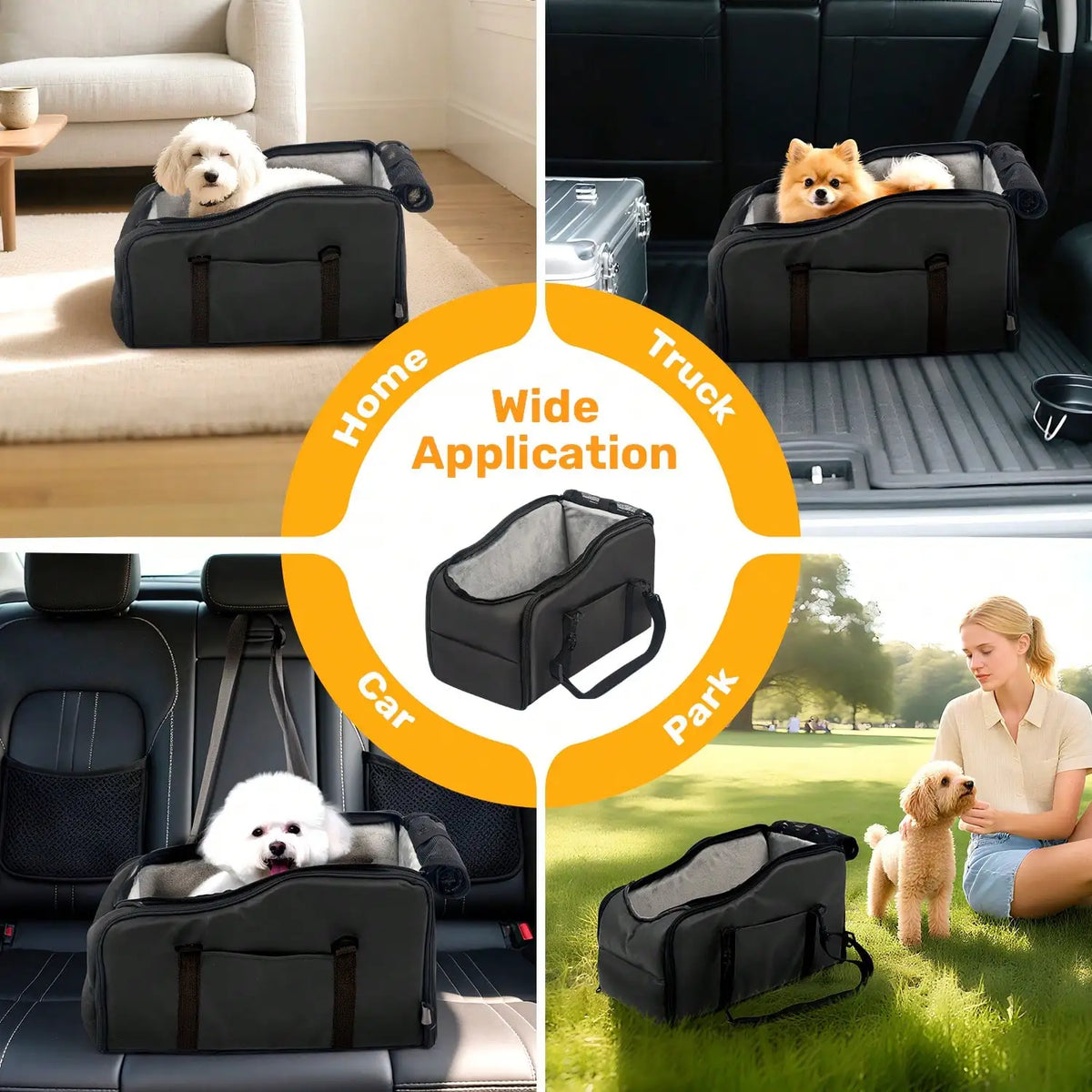 Center Console Pet Car Seat Carrier For Small Dogs & Cats Removable Washable Soft Plush Liner Portable Travel Booster Bed Stable Safety Pet Car Carrier For Road Trips
