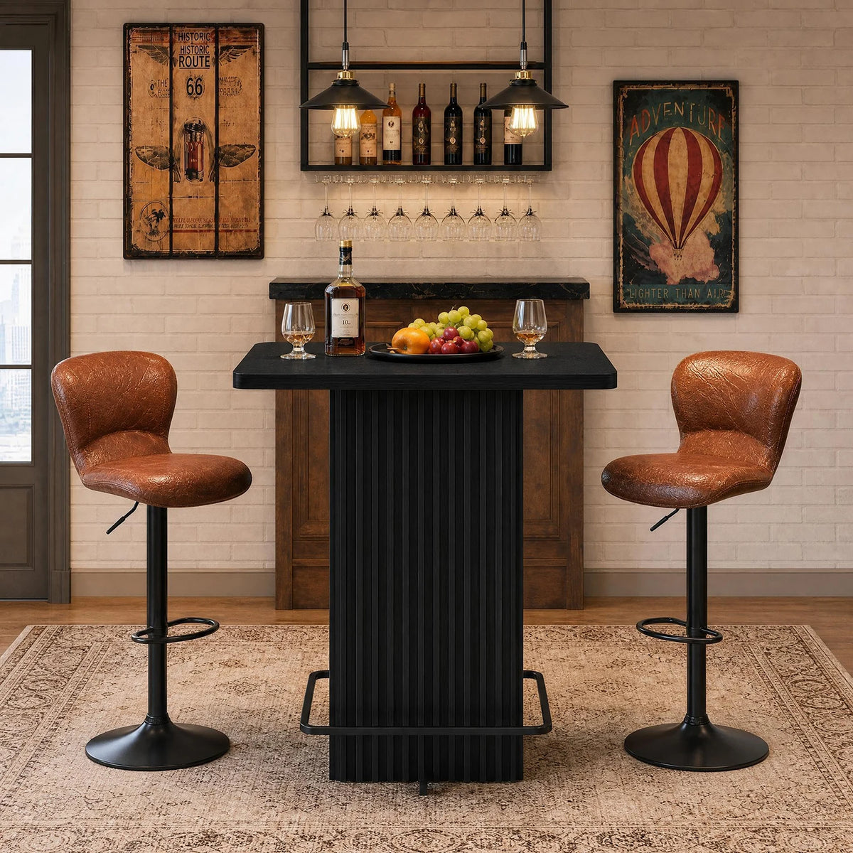 HiMISS Fluted Pedestal Counter Height Bistro Dining Table Metal Footrest