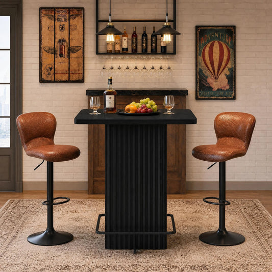 HiMISS Fluted Pedestal Counter Height Bistro Dining Table Metal Footrest