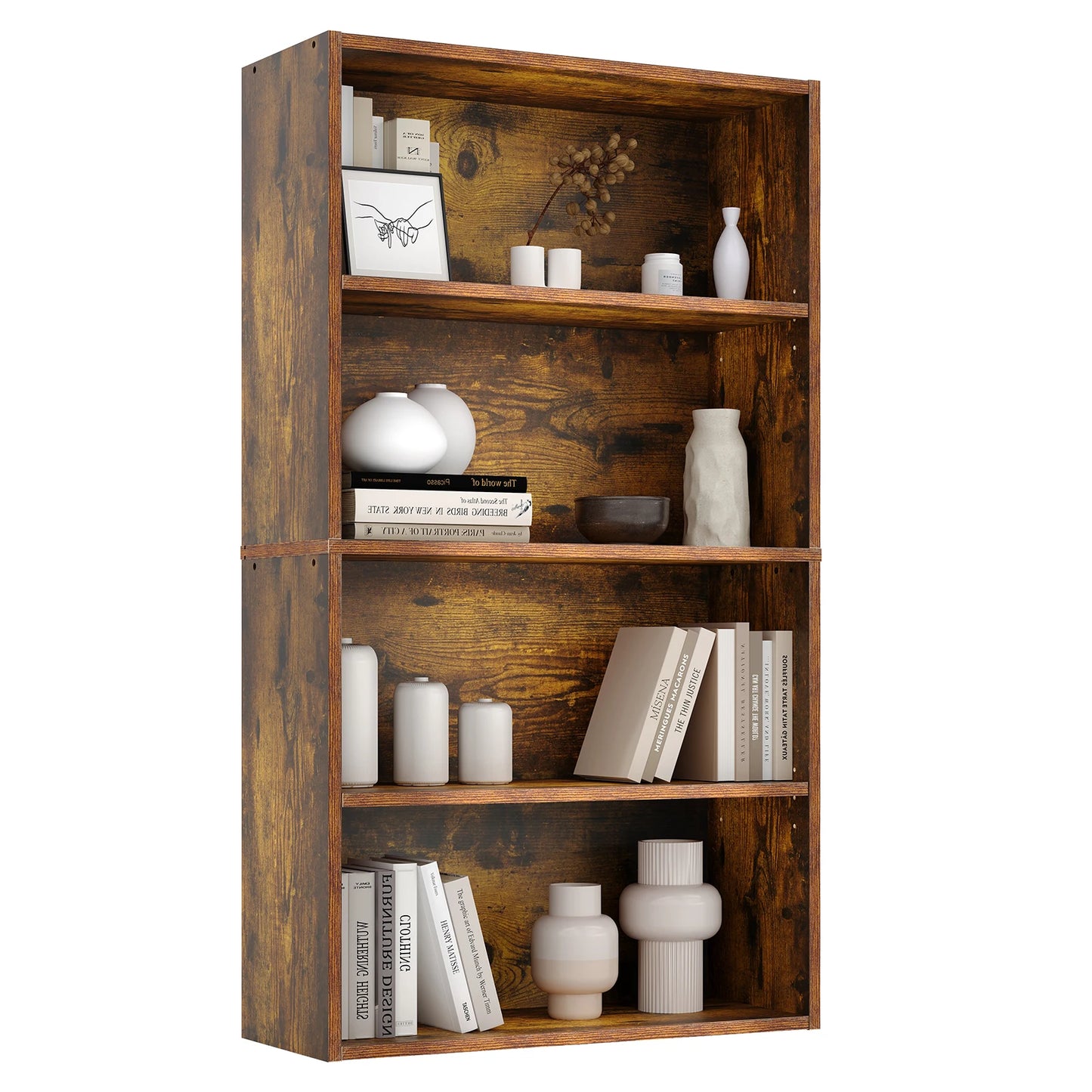 JHK 3-4 Tier Wooden Shelf Bookcase Tall Floor Standing Open Bookshelf for Living Room and Home Office Personalized Storage