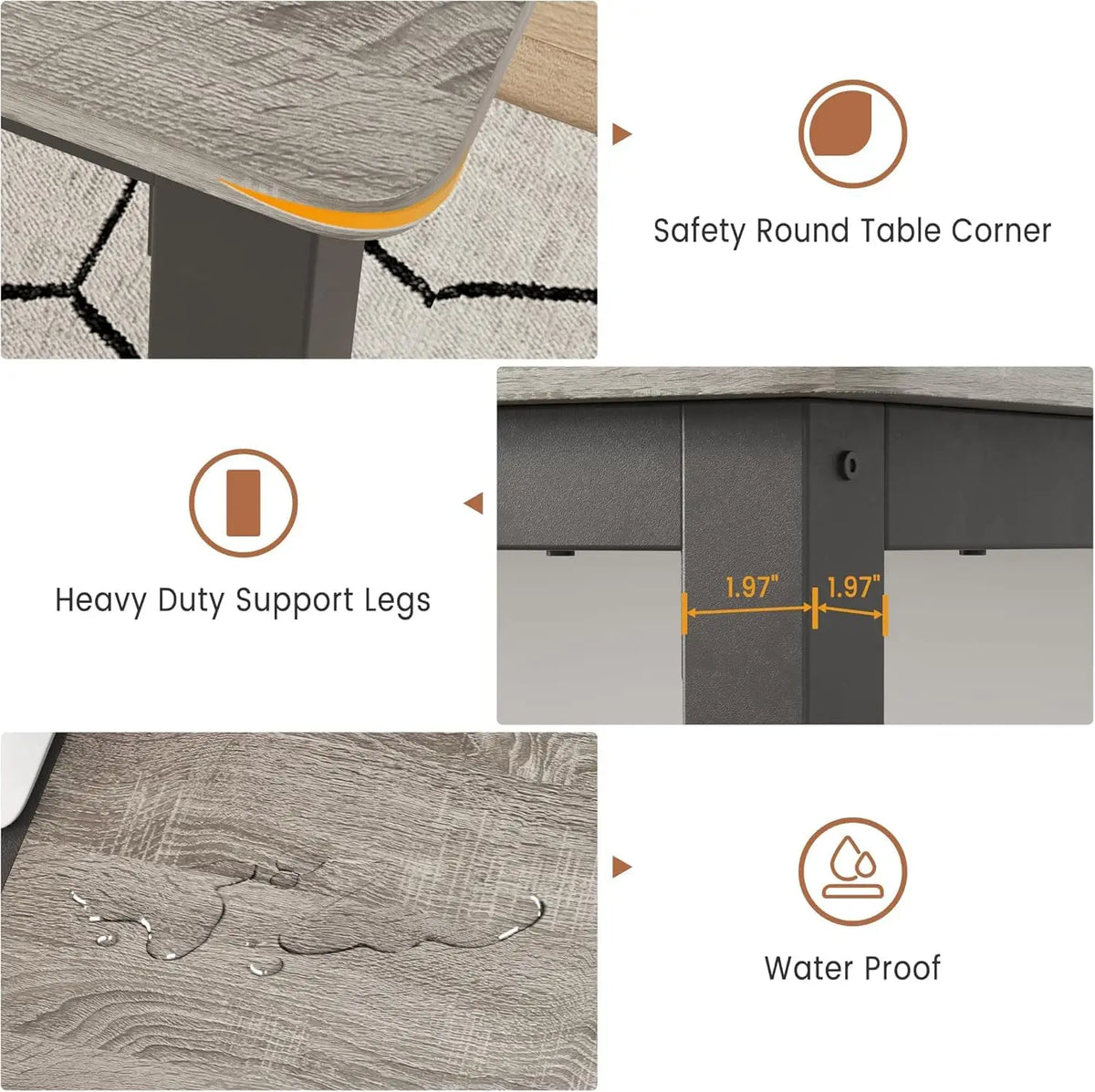 EliteZ Farmhouse Wooden Dining Table With Industrial Metal Frame