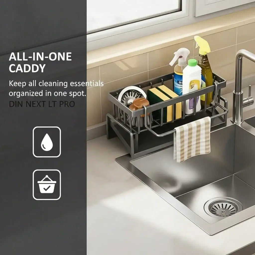Steel Draining Rack For Sponges/Utensils/Soap, Sloped To Avoid Pooling, With Towel Bar To Prevent Mold. Ideal For Kitchen.