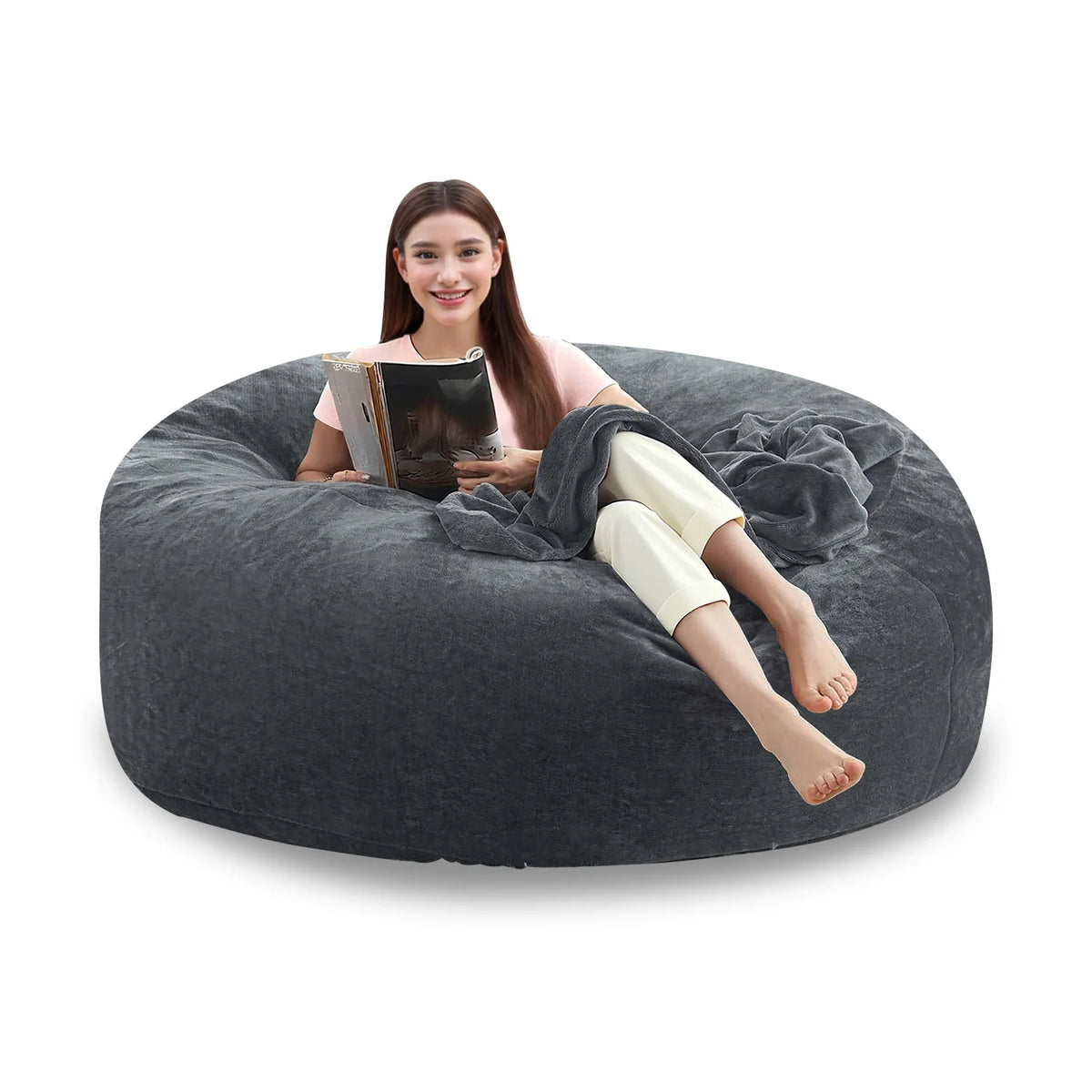 120CM×120CM×60CM, adult beanbag chair with padded beanbag inside, memory foam chair, soft flannel washable cover, ideal reading seat for bedrooms and dorms.