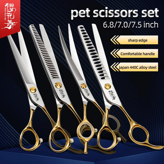 Sakura Dance Professional Pets Scissors Grooming Set for Dogs - High-End Japan 440C Professional Specific Shearing