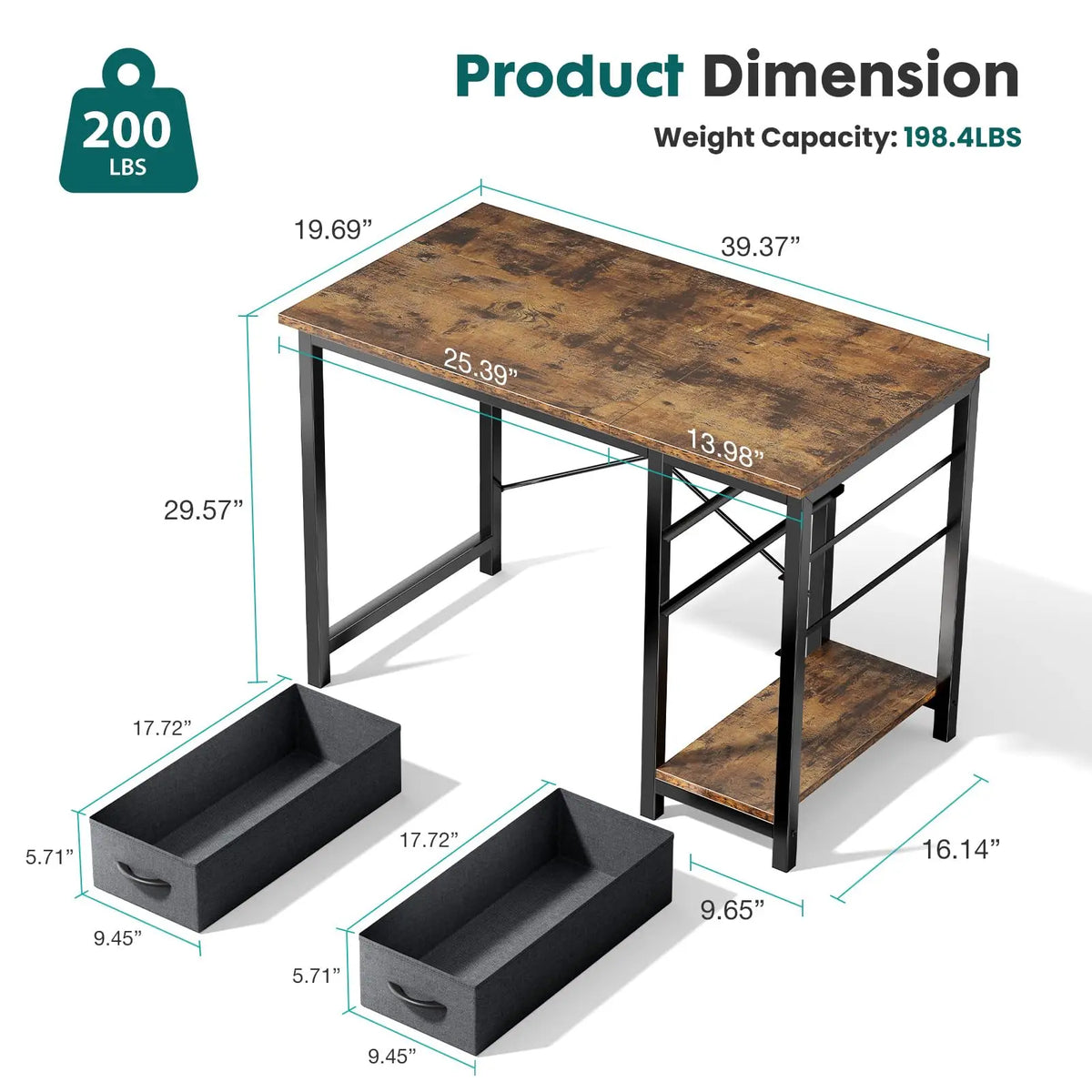 JHK Wood Computer Desk Two Drawers Office Gaming Modern Workstation